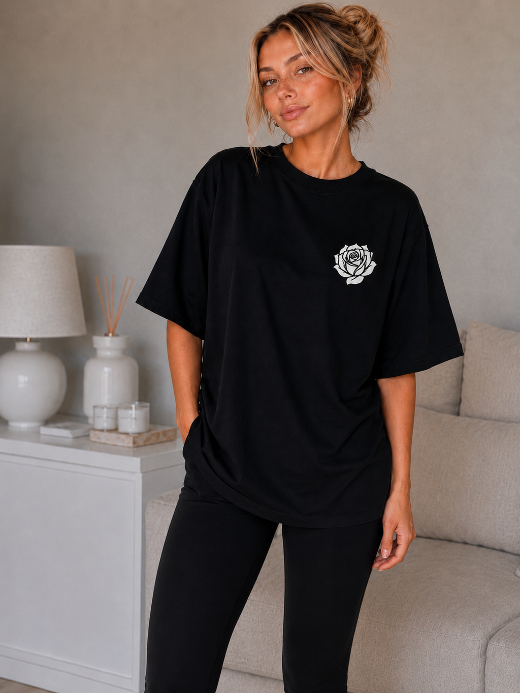 Black Oversized Rose T-Shirt