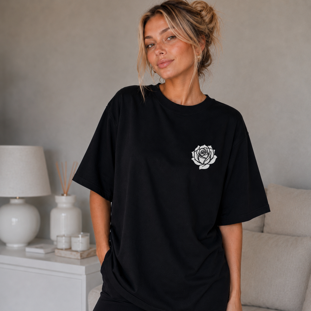 Black Oversized Rose T-Shirt