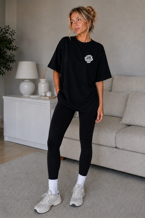 Black Oversized Rose T-Shirt